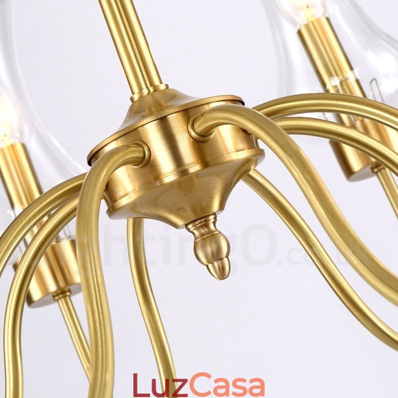 Lustre de pingente de latão luxuoso retrô rústico de 8 luzes com cúpula de vidro