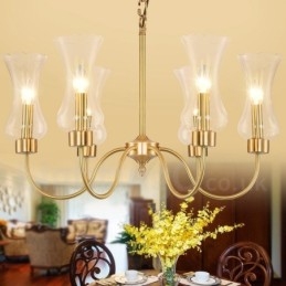 6 Luz Retro Rústico Luxo Latão Pendente Lâmpada Lustre com Sombra de Vidro