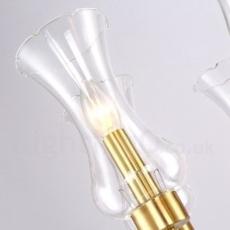6 Luz Retro Rústico Luxo Latão Pendente Lâmpada Lustre com Sombra de Vidro