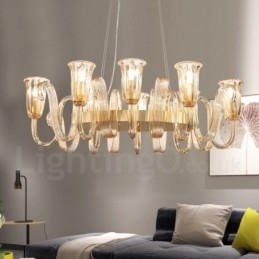 8 Luz Retro Rústico Luxo Liga de Alumínio Pendente Lâmpada Lustre com Sombra de Vidro