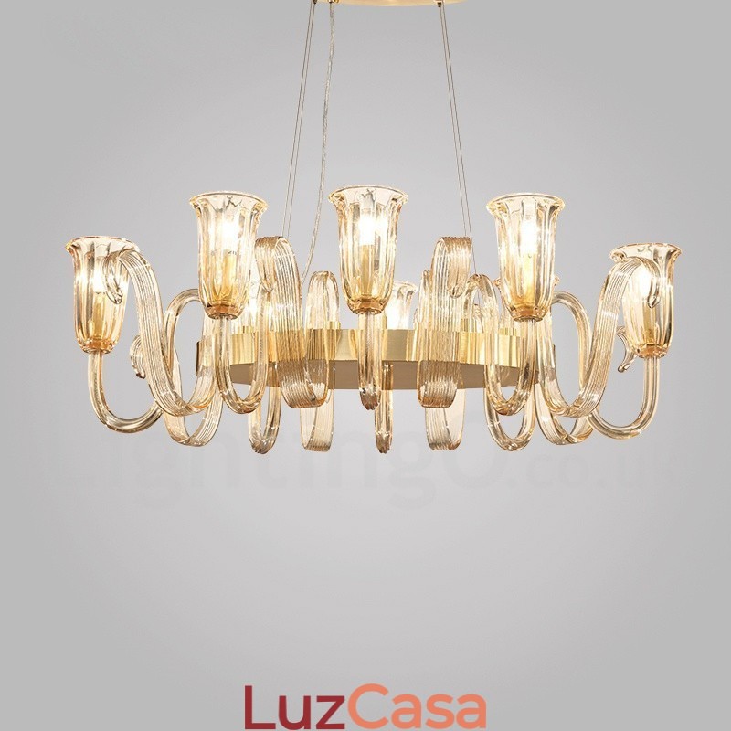 8 Luz Retro Rústico Luxo Liga de Alumínio Pendente Lâmpada Lustre com Sombra de Vidro