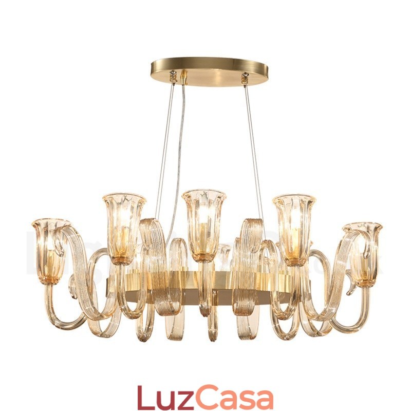 8 Luz Retro Rústico Luxo Liga de Alumínio Pendente Lâmpada Lustre com Sombra de Vidro