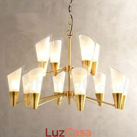 Lustre de pingente de latão luxuoso retrô rústico de 12 luzes com cúpula de vidro Lustre de pingente de latão luxuoso retrô rústico de 12 luzes com cúpula de vidro