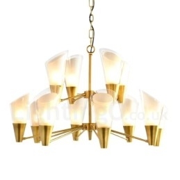 Lustre de pingente de latão luxuoso retrô rústico de 12 luzes com cúpula de vidro