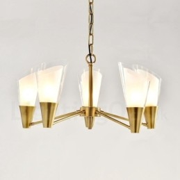 5 Luz Retro Rústico Luxo Latão Pendente Lâmpada Lustre com Sombra de Vidro