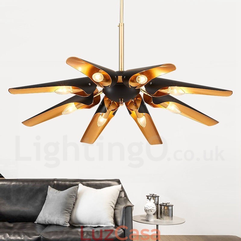 8 Luzes Retro Rústico Luxo Liga de Alumínio Pendente Lâmpada Lustre com Liga de Alumínio Sombra
