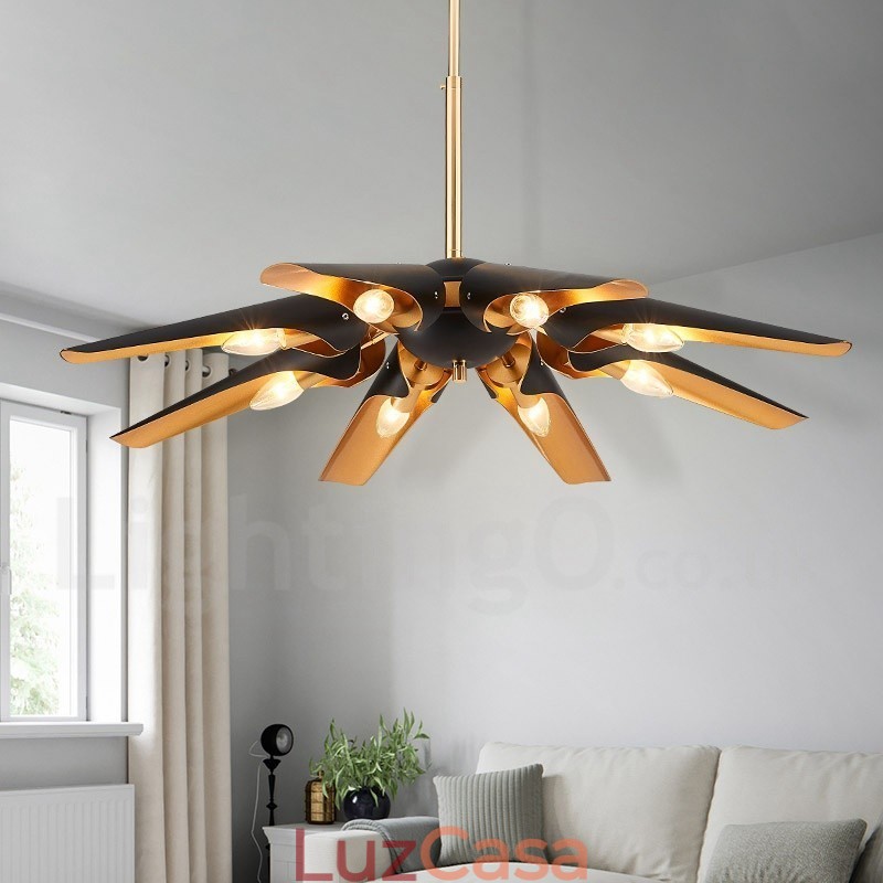 8 Luzes Retro Rústico Luxo Liga de Alumínio Pendente Lâmpada Lustre com Liga de Alumínio Sombra