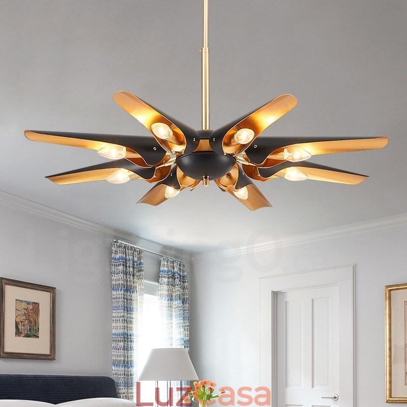 8 Luzes Retro Rústico Luxo Liga de Alumínio Pendente Lâmpada Lustre com Liga de Alumínio Sombra