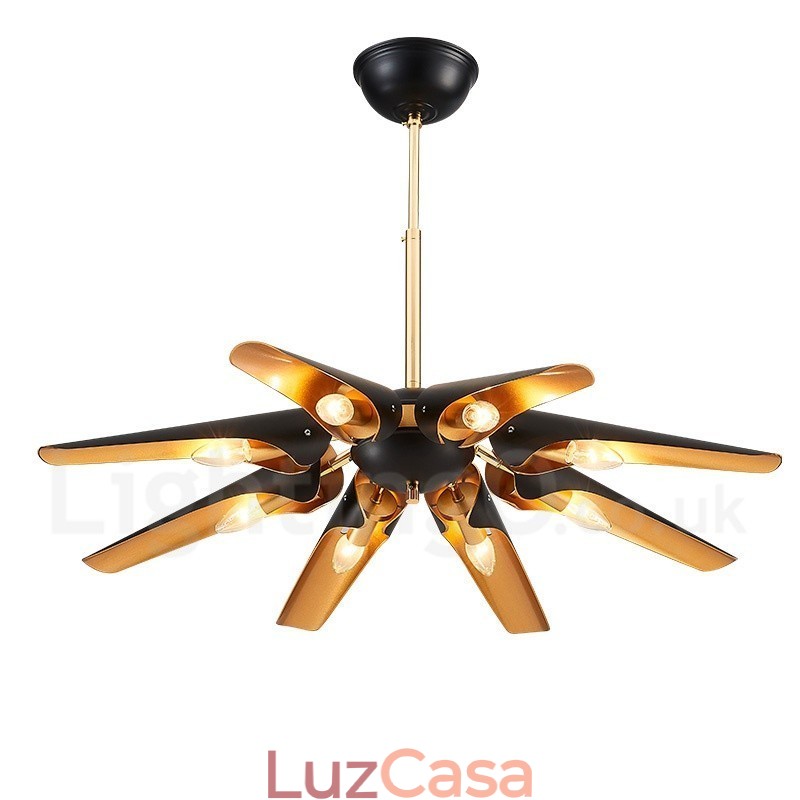 8 Luzes Retro Rústico Luxo Liga de Alumínio Pendente Lâmpada Lustre com Liga de Alumínio Sombra