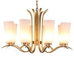 Lustre de pingente de latão luxuoso retrô rústico de 8 luzes com cúpula de vidro