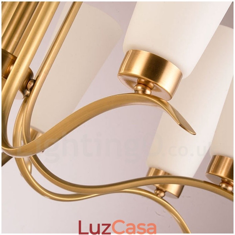 Lustre de pingente de latão luxuoso retrô rústico de 8 luzes com cúpula de vidro