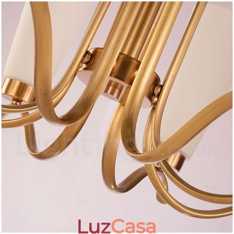 Lustre de pingente de latão luxuoso retrô rústico de 8 luzes com cúpula de vidro
