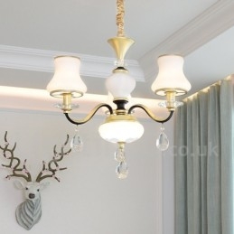 Lustre de cristal de luxo retrô rústico de 3 luzes com cúpula de vidro