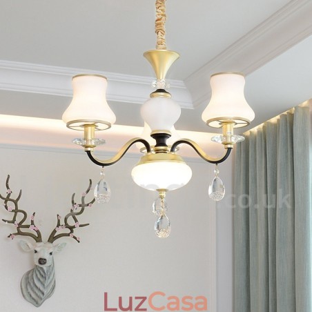 Lustre de cristal de luxo retrô rústico de 3 luzes com cúpula de vidro Lustre de cristal de luxo retrô rústico de 3 luzes com cúpula de vidro