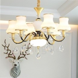 Lustre de cristal de luxo retrô rústico de 6 luzes com cúpula de vidro