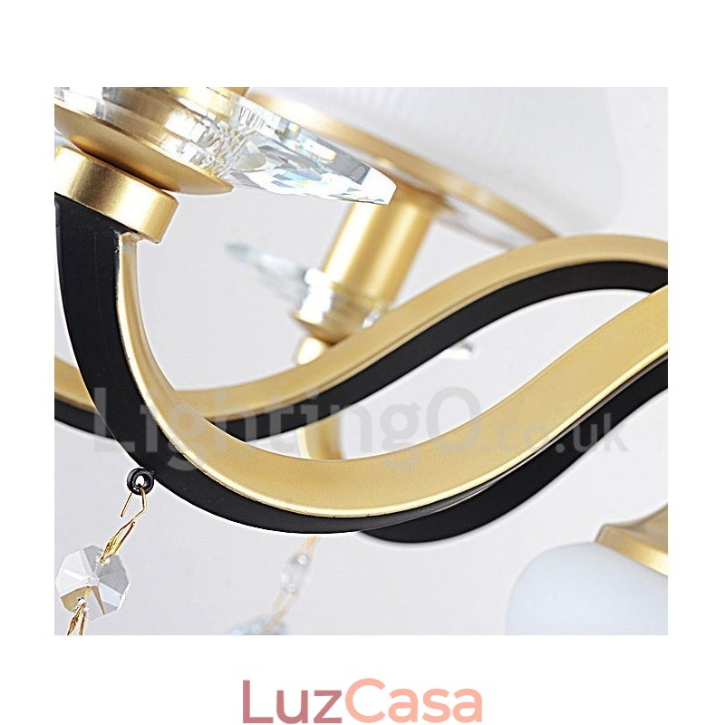 Lustre de cristal de luxo retrô rústico de 6 luzes com cúpula de vidro