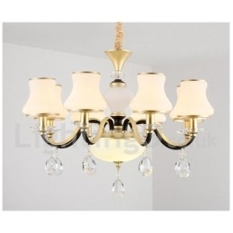 8 Luz Retro Rústico Luxo Cristal Pendente Lâmpada Lustre com Sombra de Vidro