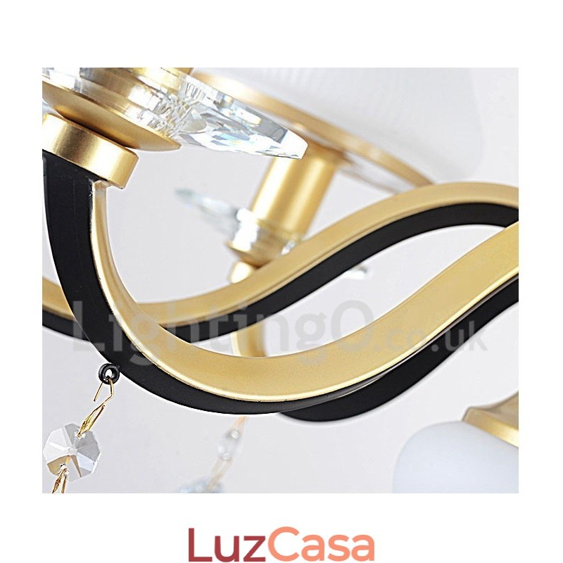 8 Luz Retro Rústico Luxo Cristal Pendente Lâmpada Lustre com Sombra de Vidro