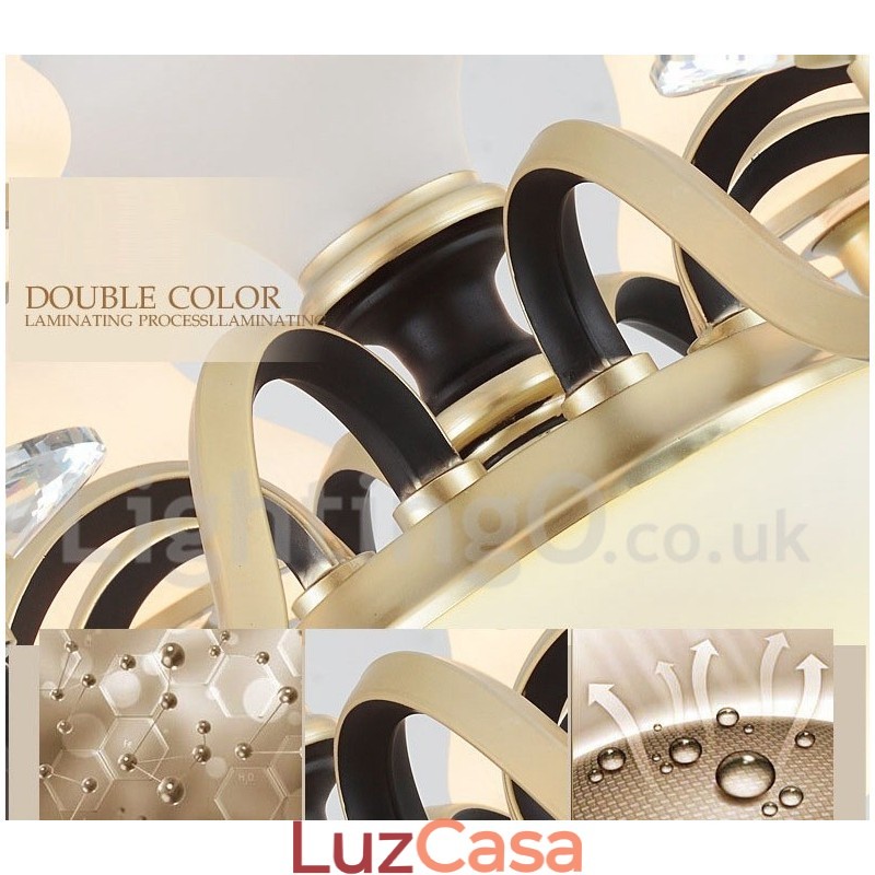 8 Luz Retro Rústico Luxo Cristal Pendente Lâmpada Lustre com Sombra de Vidro