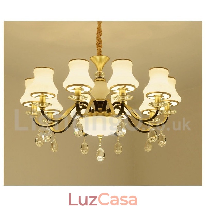 Lustre de cristal de luxo retrô rústico com cúpula de vidro