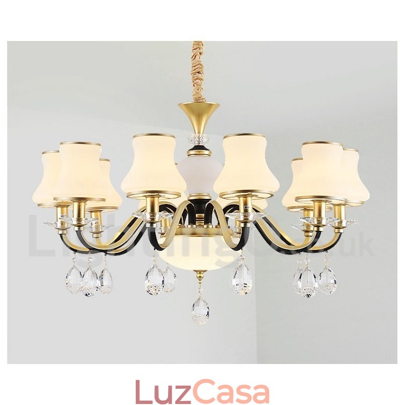 Lustre de cristal de luxo retrô rústico com cúpula de vidro