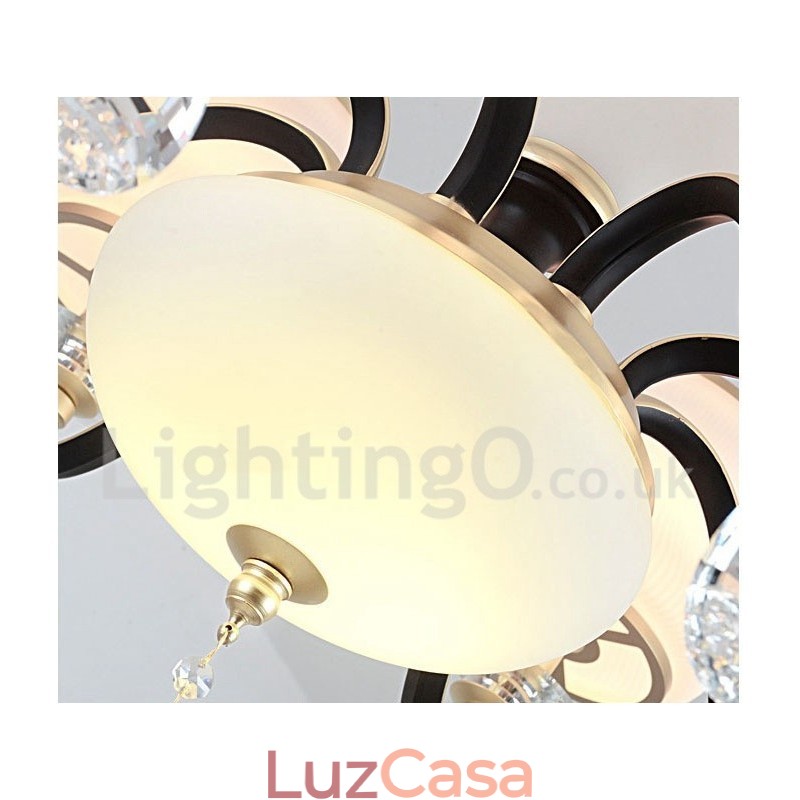 Lustre de cristal de luxo retrô rústico de 12 luzes com cúpula de vidro