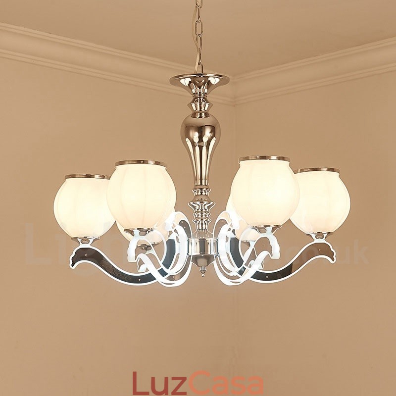 Lustre moderno e contemporâneo de luxo com 6 luzes e cúpula de vidro