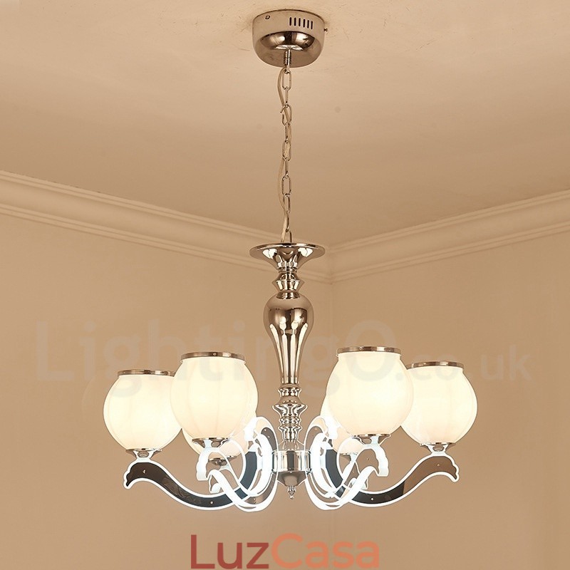 Lustre moderno e contemporâneo de luxo com 6 luzes e cúpula de vidro