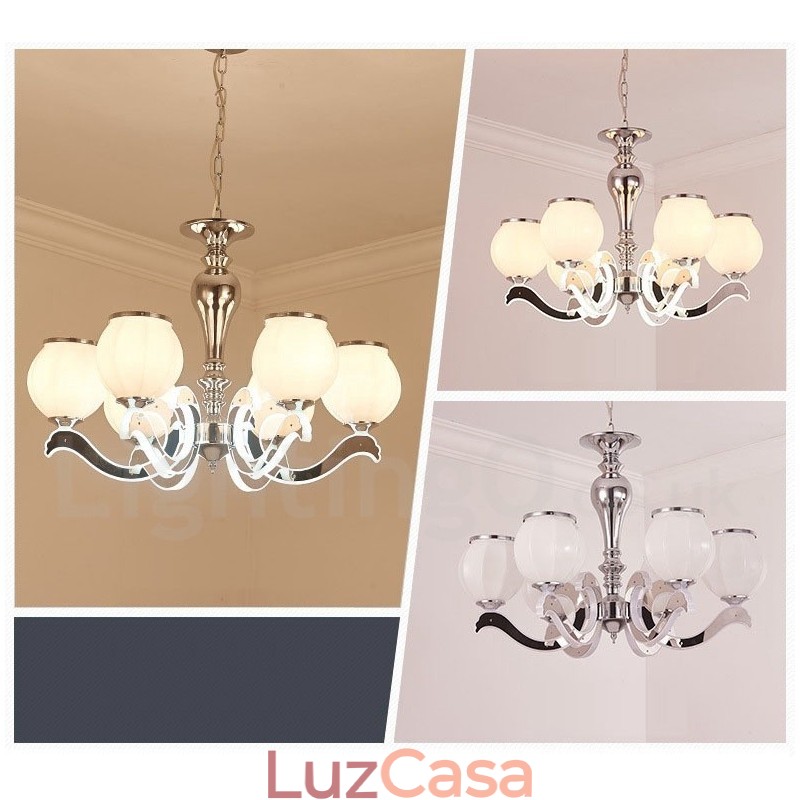 Lustre moderno e contemporâneo de luxo com 6 luzes e cúpula de vidro