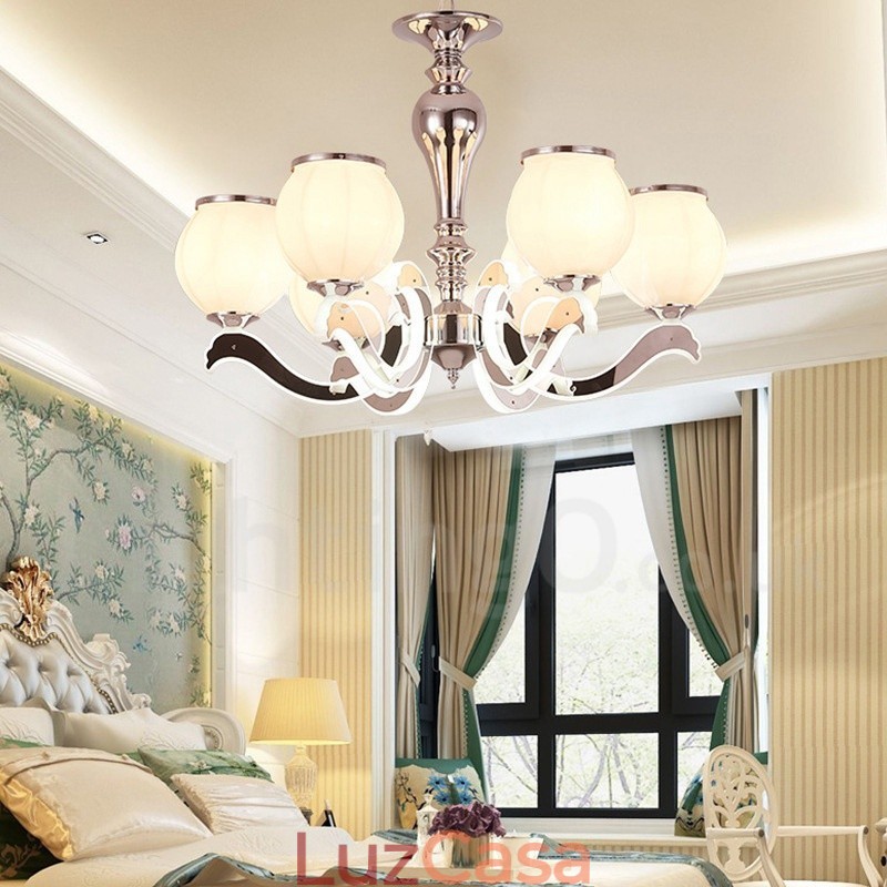 Lustre moderno e contemporâneo de luxo com 6 luzes e cúpula de vidro