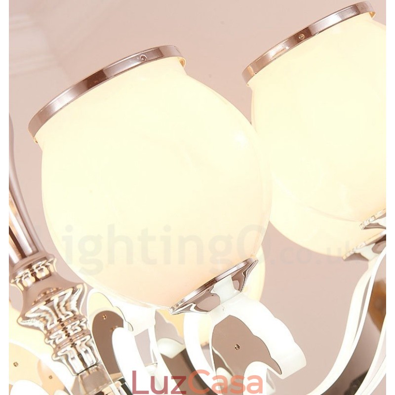 Lustre moderno e contemporâneo de luxo com 6 luzes e cúpula de vidro