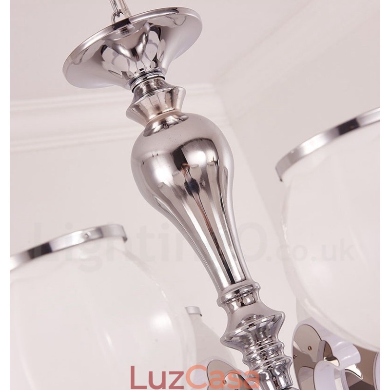 Lustre moderno e contemporâneo de luxo com 6 luzes e cúpula de vidro
