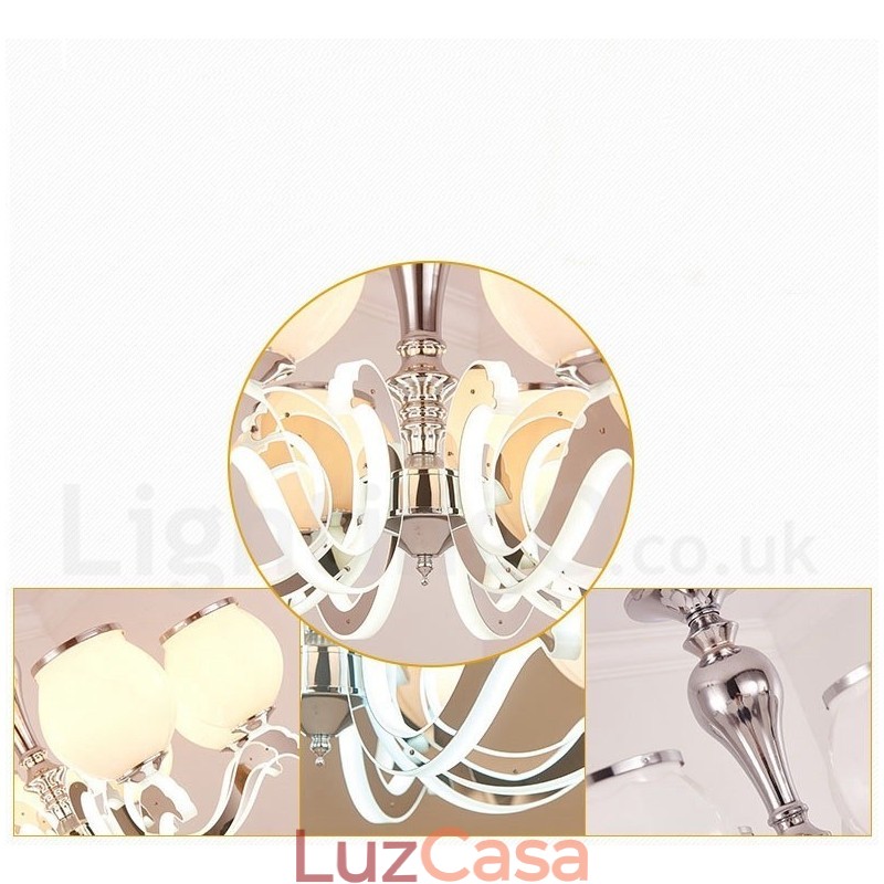 Lustre moderno e contemporâneo de luxo com 6 luzes e cúpula de vidro