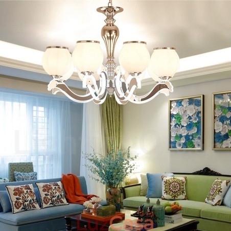 Lustre pendente de luxo contemporâneo moderno de 8 luzes com cúpula de vidro