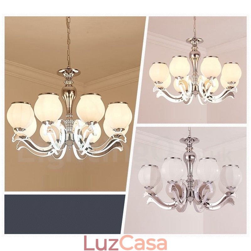 Lustre pendente de luxo contemporâneo moderno de 8 luzes com cúpula de vidro