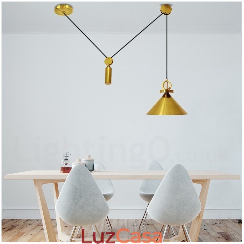 Luminária pendente estilo nórdico moderno contemporâneo de cobre puro, luminária de teto de latão com elevação e queda