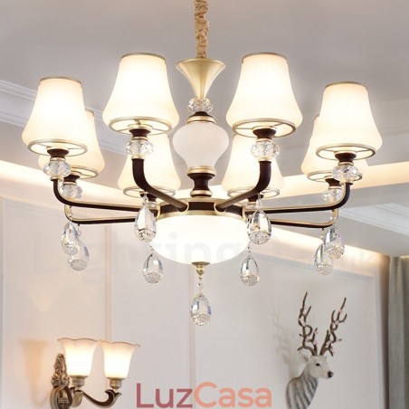 Lustre moderno contemporâneo retrô de luxo em cristal com abajur de vidro Lustre moderno contemporâneo retrô de luxo em cristal com abajur de vidro