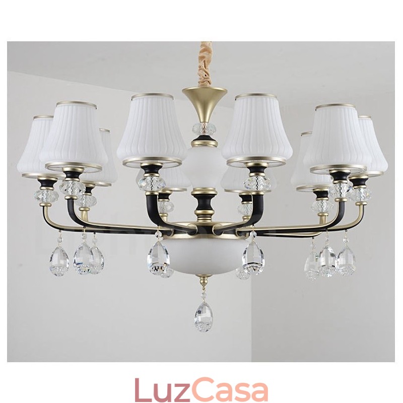 Lustre moderno contemporâneo retrô de luxo em cristal com abajur de vidro
