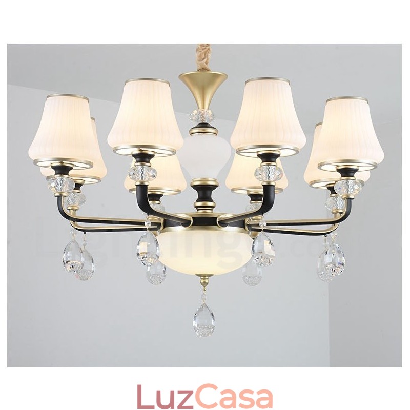 Lustre moderno contemporâneo retrô de luxo em cristal com abajur de vidro