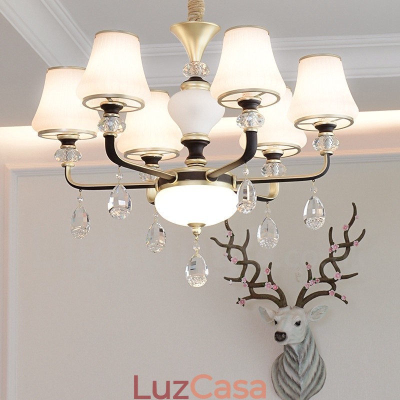 Lustre moderno contemporâneo retrô de luxo em cristal com abajur de vidro