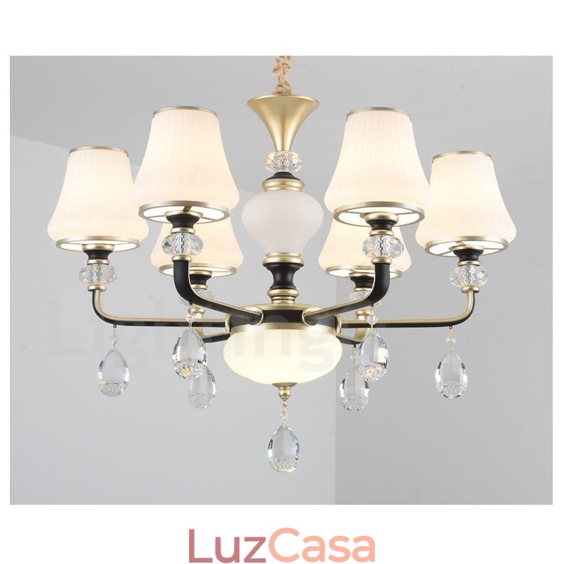 Lustre moderno contemporâneo retrô de luxo em cristal com abajur de vidro