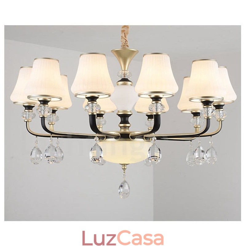 Lustre moderno contemporâneo retrô de luxo em cristal com abajur de vidro