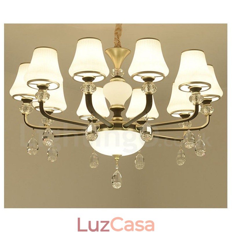 Lustre moderno contemporâneo retrô de luxo em cristal com abajur de vidro