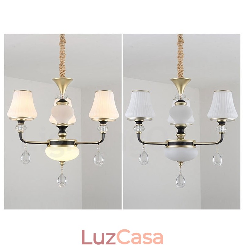 Lustre moderno contemporâneo retrô de luxo em cristal com abajur de vidro