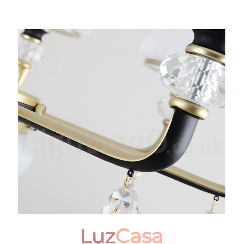 Lustre moderno contemporâneo retrô de luxo em cristal com abajur de vidro