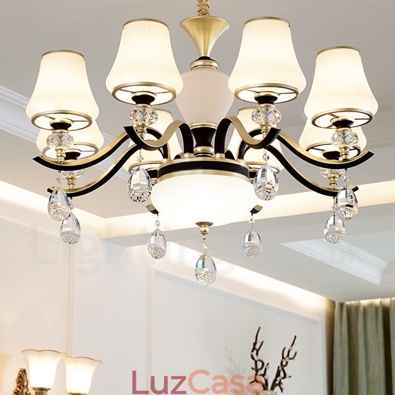 Lustre moderno contemporâneo retrô de luxo em cristal com abajur de vidro