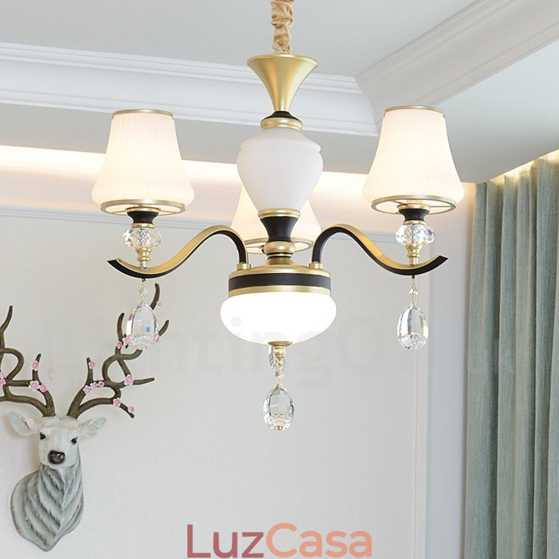 Lustre moderno contemporâneo retrô de luxo em cristal com abajur de vidro