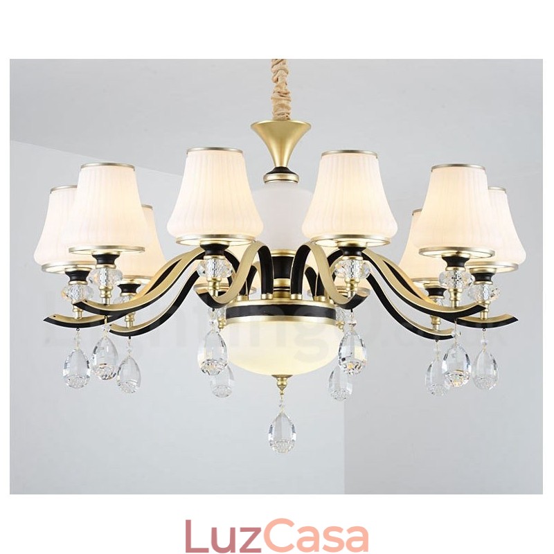 Lustre moderno contemporâneo retrô de luxo em cristal com abajur de vidro