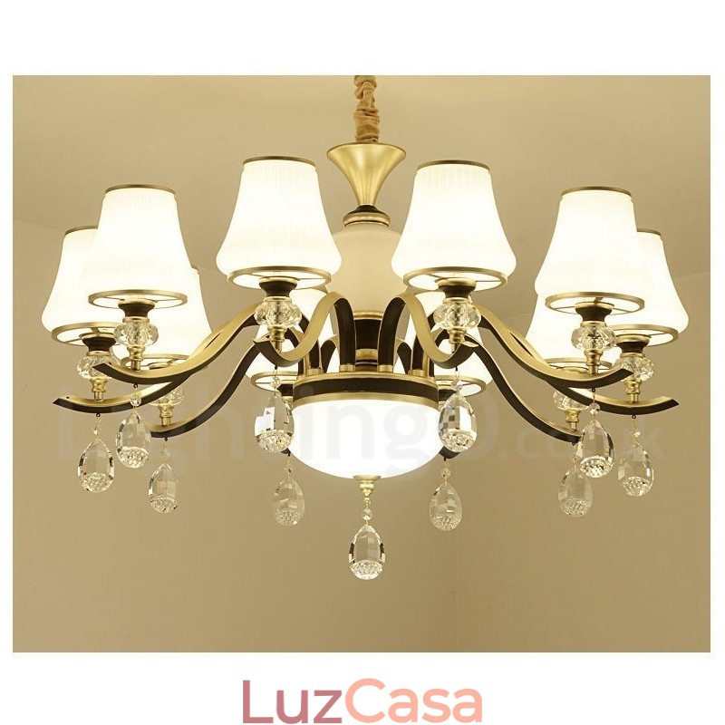 Lustre moderno contemporâneo retrô de luxo em cristal com abajur de vidro