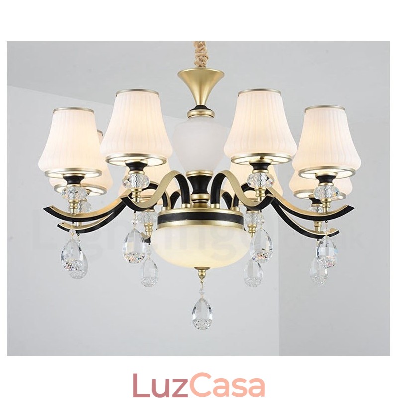 Lustre moderno contemporâneo retrô de luxo em cristal com abajur de vidro